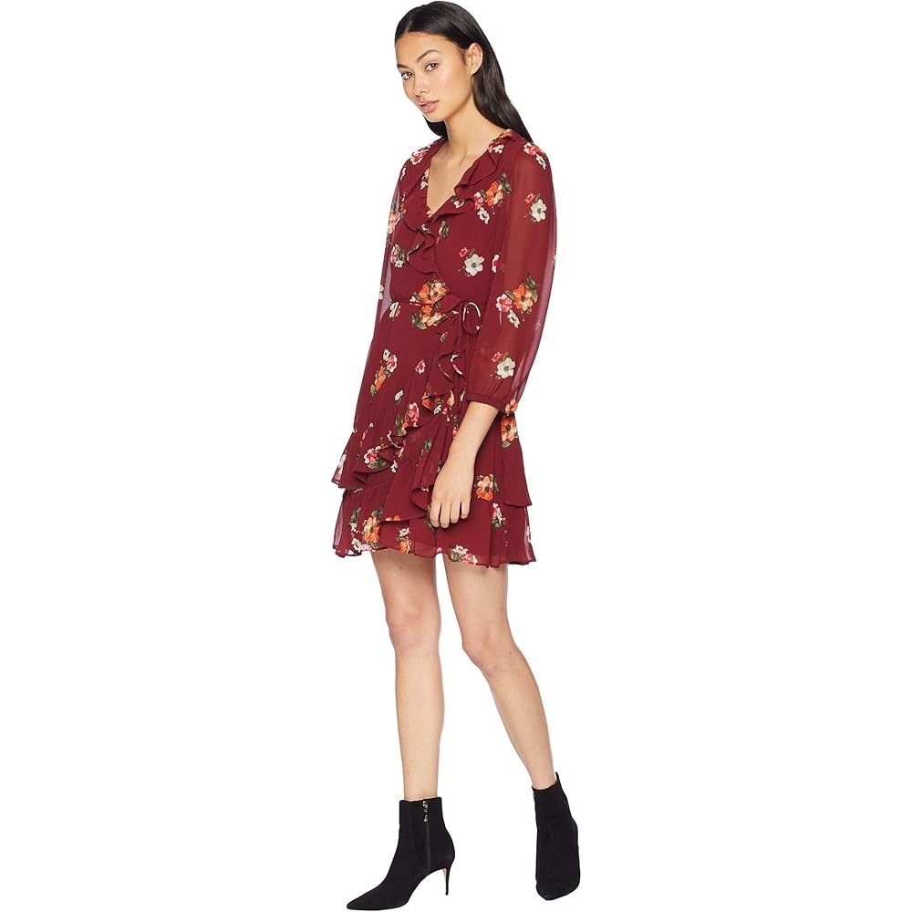 ASTR The Label‎ Cheyanne Wrap Mini Dress Burgundy Floral Size S
